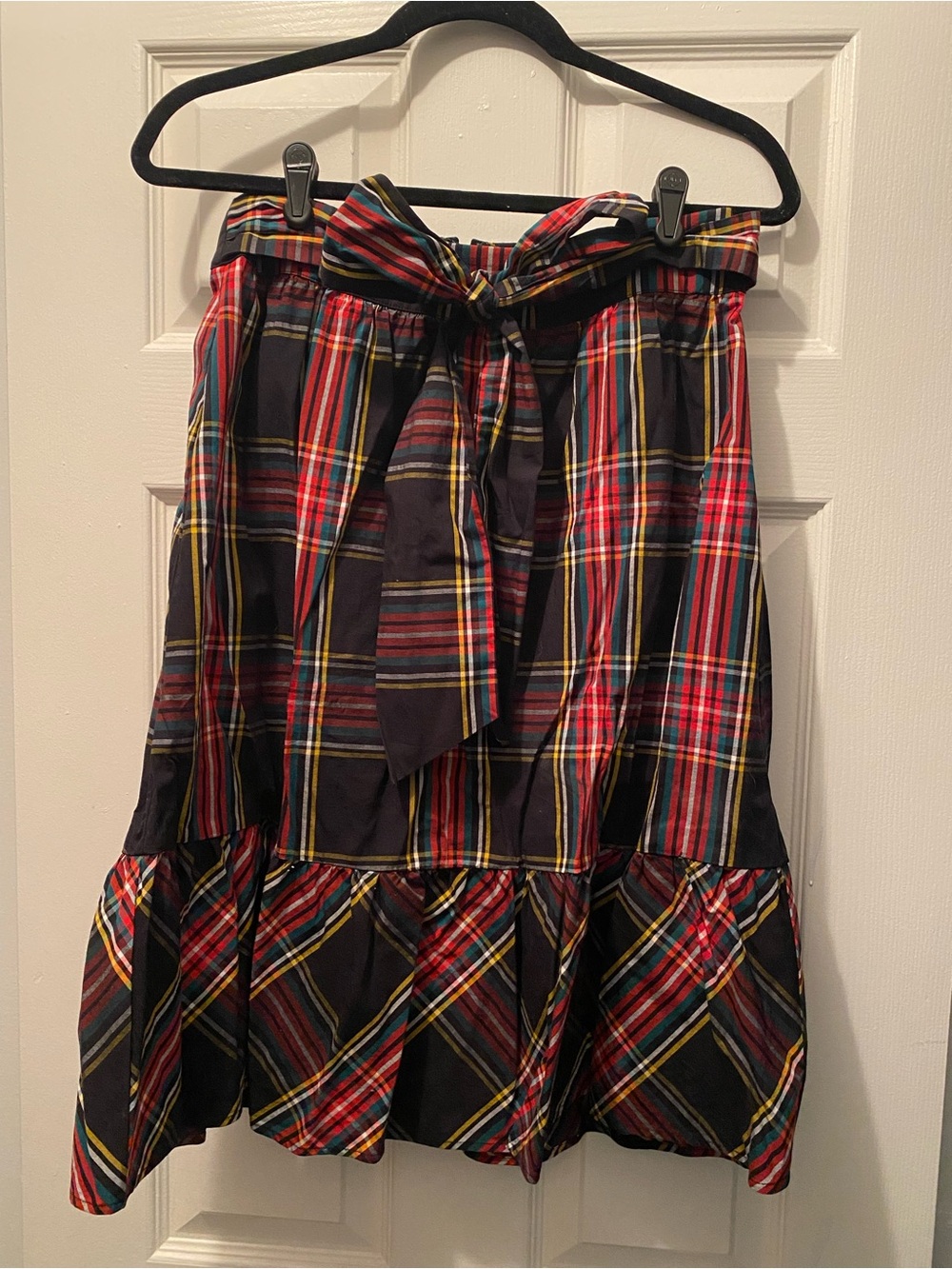 J. Crew Red Multi Plaid Tiered Paperbag Waist Skirt